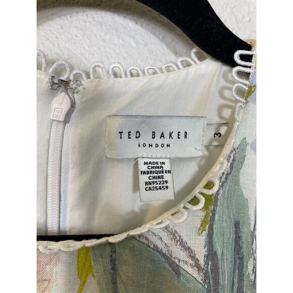 Ted Baker London Dress Sz 3 EU 40 US 6-8 Devero Floral Belted Tiered Linen Maxi - Picture 11 of 12